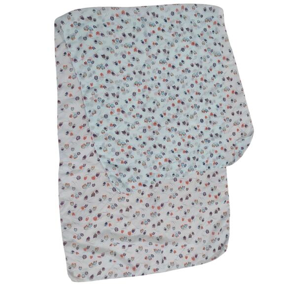 Japanese Silk Scarf Large Lite Turquoise Owl Wrap Lightweight Sheer Flowy Soft - Picture 4 of 5